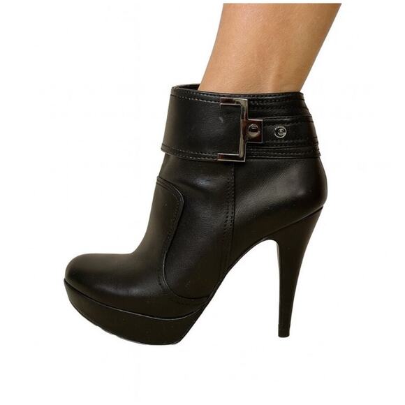 G by Guess gunmetal booties black ankle boots booties stiletto Faux Leather SZ 9 - Picture 1 of 11